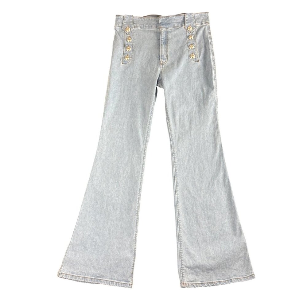 Derek Lam 10 Crosby Robertson Flare Denim Jeans Sz 30 Gold Sailor Buttons Light